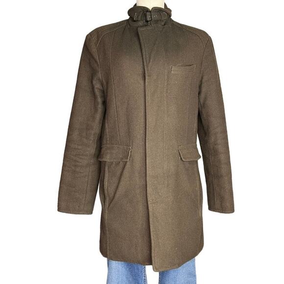 KENNETH Cole Mens Green Wool Blend Coat with Collar Small - Picture 2 of 10